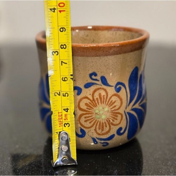 VTG El Palomar Mexico stoneware Mexican Pottery mug Blue orange Mexican floral - Picture 9 of 9